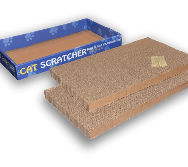 The Daisy Bee Flat Cat Scratcher Lounger with Four Double Wide Corrugated Cardboard Surfaces